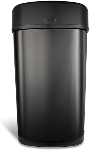 13 Gallon Motion Sensor Trash Can - Black Stainless Steel, Hands-Free Lid