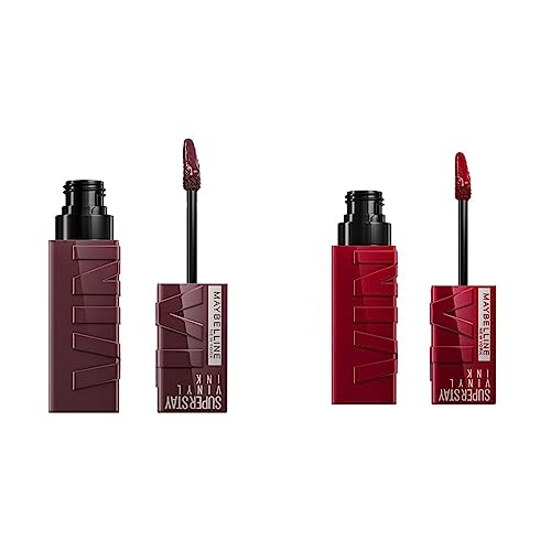 Maybelline Super Stay Vinyl Ink Liquid Lipstick Bundle - Longwear No-Budge Red & Brown