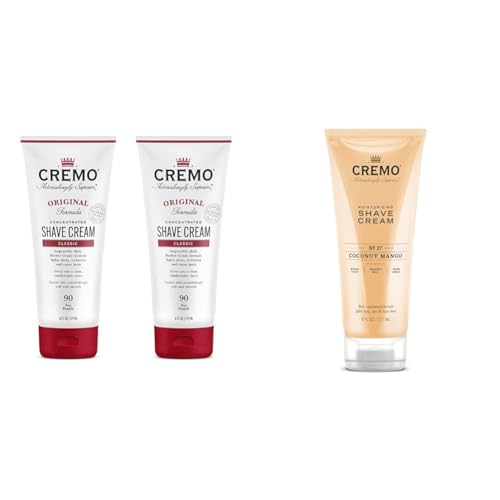 Cremo Barber and Coconut Mango Shave Creams, Ultra-Slick Formulas Fight Razor Burn, Nicks and Cuts, 12 oz Total (2 Pack)