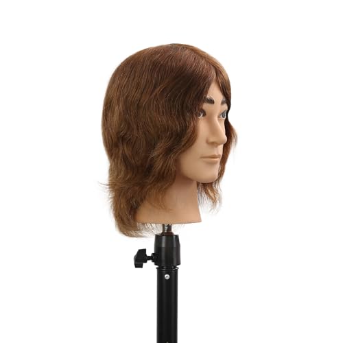 Stancia Dark Brown Male Mannequin Head with 100% Human Hair for Hairdressing Practice
