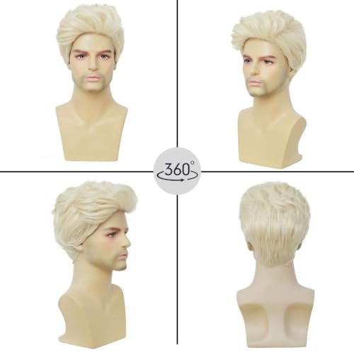 Kaneles Mens Blonde Short Synthetic Wig Natural Fluffy Heat Resistant Halloween - Blonde1