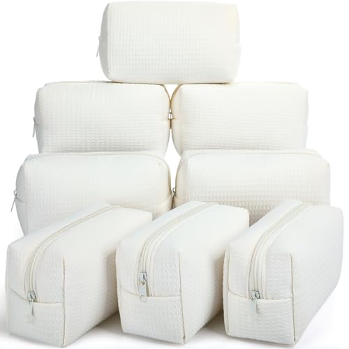 Gilprop 8 Pcs Holiday Makeup Bag Set - White, Cozy & Spacious Cosmetic Organizer