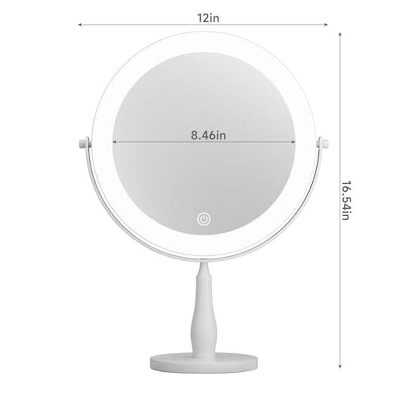 12" Extra Large 16.54" Tall Lighted Makeup Mirror, 1X/5X, 2-Sided Magnifying Mirror with 96 LEDs, 3 Color Dimmable Lights, 360¡Æ Swivel, LED Vanity Mirror, White - Great Gift