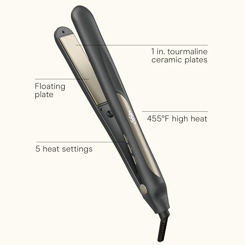 INFINITIPRO Tourmaline Ceramic 1-Inch Flat Iron Hair Straightener - Dark Gray