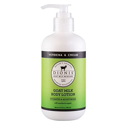 Dionis Goat Milk Skincare Verbena & Cream Scented Lotion (8.5oz) and Hand & Body Bar Soap (6oz) Bundle - Made in USA - Cruelty Free and Paraben Free Formula