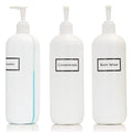 Refillable 19oz Body Wash Shampoo & Conditioner Pump Dispenser Bottles Set with View Stripe - Artanis Home, White Pumps