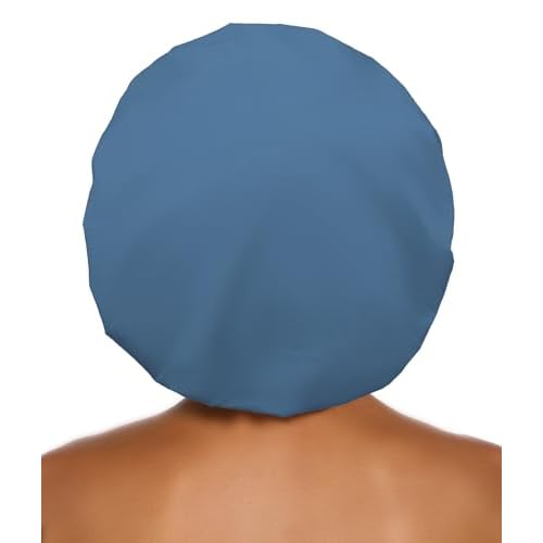 Shower Cap for Women, Large Waterproof Shower Bonnet Washable Elastic Band Bath Hair Hat for Long Hair, Braids (blue)