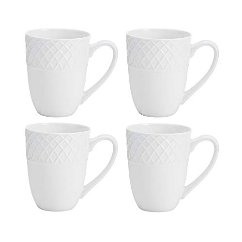 Mikasa Trellis 16-Piece Bone China Dinnerware Set - White, Includes Plates, Bowls & Mugs, Dishwasher Safe, Contemporary Design