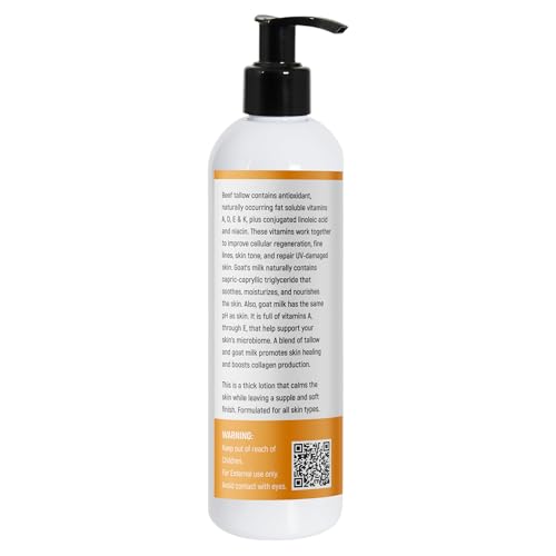 Unscented Tallow & Goat Milk Body Lotion - Organic Moisturizer 12 OZ