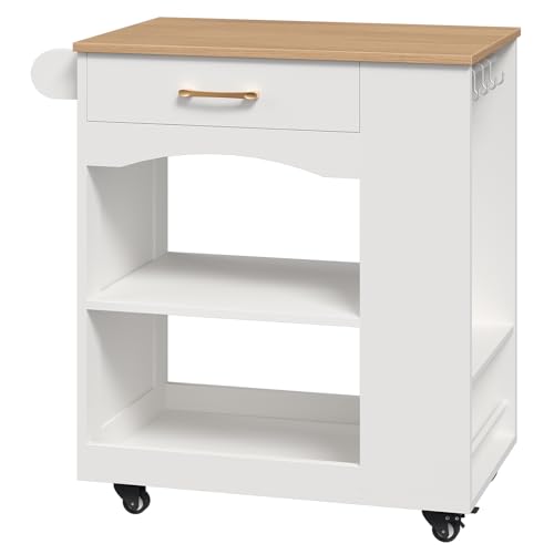 Kitchen Island Cart with Drawer & Open Shelves - Mobile Storage on Wheels