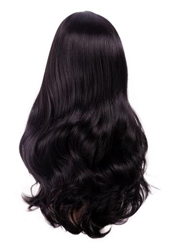 Natural Black Wavy Costume Wig for Women with Bangs & Layered Style - Halloween & Daily Wear