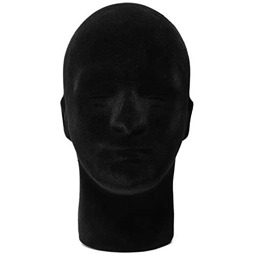 2 Pack Male Foam Mannequin Heads for Wig Display, 11 Inch Black Studio Holders