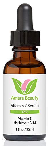 Amara Beauty Vitamin C Serum 20% with Hyaluronic Acid & Vitamin E - 1 Fl Oz Pack of 2