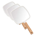 Small Square Wooden Handle Hand Held Mirror for Makeup & Shaving - Pack of 3 - White + Variation 9.8x5.5 Inches