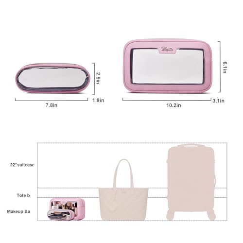 Pink Travel Makeup Bag Set - Waterproof Clear Cosmetic & Brush Organizer