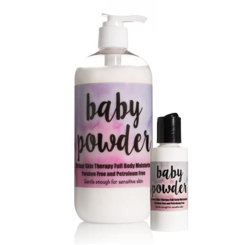 Full Body Moisturizer with Aloe Vera & Baby Powder Fragrance - 24H Hydrating Lotion, Paraben-Free, 16 oz + 2 oz Travel Size
