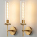 19.5-Inch Gold Knurled Wall Sconces Set of 2 with Clear Glass Tubes - Modern Bathroom Vanity & Living Room Lighting