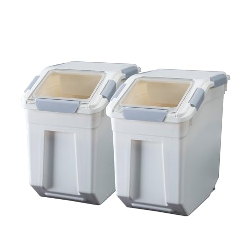 25L Rice Storage Container with Measuring Cup - 40 lbs Capacity, BPA-Free, 2 Pack, White