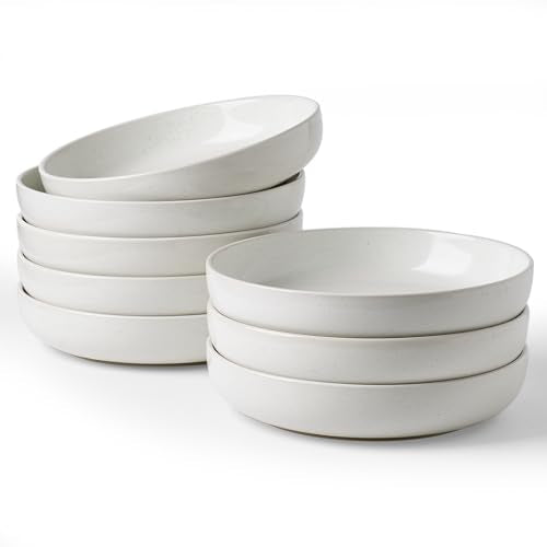 Milkyway Pasta Bowls Set of 8 - 8.25 Inch White Speckled Dinnerware