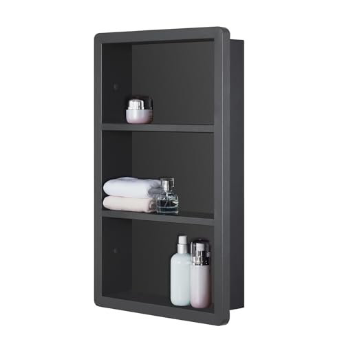 IDYLLOR Matte Black Recessed Medicine Cabinet 14x24 Wall Storage with Shelves