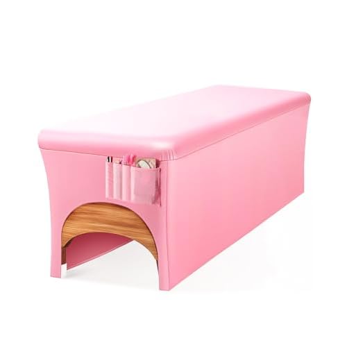 Onism Lash Bed Cover-Wipeable PU Leather Massage Bed Cover, Waterproof, Soft and Comfortable Spa Bed Cover with Storage Pocket for Eyelash Extension Bed Massage Bed Perfect for Salon Spa Home Use Pink