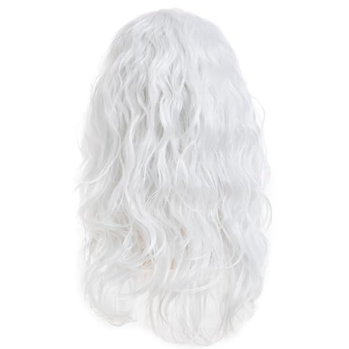 White Long Curly Wavy Costume Wig - Heat Resistant Synthetic Hair for Men & Women - Sallcks