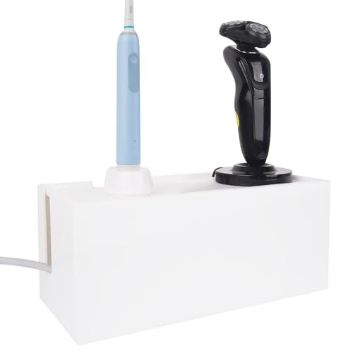 Linkidea Bathroom Cable Organizer Box for Electric Toothbrush & Razor Chargers, Cord Hider Storage Case, Countertop Clutter-Free Vanity Organizer (White)