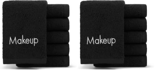 Black 13x13 Cotton Makeup Remover Cloths - Reusable Facial Towels, Pack of 12