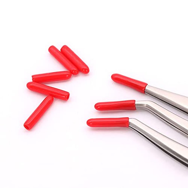 100 Pieces Red Plastic Eyelash Tweezers Cover Grafting Eyelashes Tips Covers Tweezer Point Protectors for Stainless Steel Straight Elbow Tweezers
