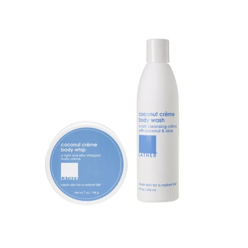 LATHER Coconut Cr?me Body Whip, 7 Ounce + Coconut Cr?me Body Wash, 8 Fl Oz Bottle | Gentle & Natural Coconut Body Wash + Moisturizer