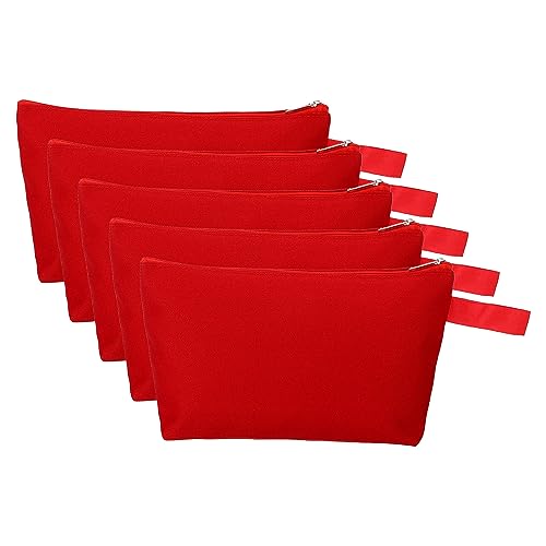 PATIKIL 9.1 x 5.1 Canvas Makeup Bags with Strap, 5 Pack Pencil Multipurpose Cosmetic Zipper Bag Case Travel Toiletry Storage Pouch Organizer for Home Office, Red