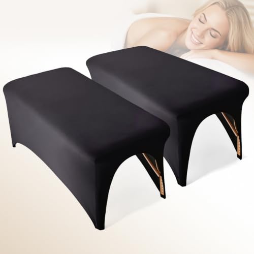 Stretchy Fitted Spa Massage Bed Cover 2-Pack Black for 6ft Tables