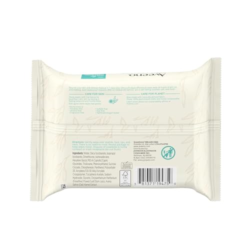 Aveeno Calm + Restore Nourishing Makeup Remover Face Wipes, Fragrance Free Facial Cleansing Towelettes with Oat Extract & Calming Feverfew, Alcohol Free, 100% Plant-Based Cloth, 25 ct - Pack of 2