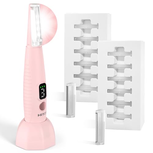 Dermaplane Razor for Women Face, Sonic Dermaplaning Tool for Peach Fuzz, Facial Exfoliation Removal & Eyebrow Trimmer, 12 Refill Coarse & Fine Blades, Rechargeable with LED Light, 3 Speeds, Pink