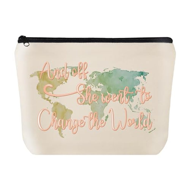 Graduation Gifts for Her Makeup Bag Travel Cosmetic Bag And Off She Went to Change the World Graduation Gift for Daughter Granddaughter Farewell gifts for Coworkers Friends03