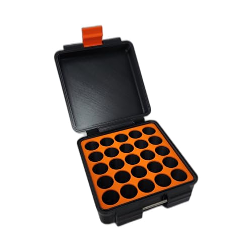 3D Printed Vial Storage Case for 3ml Vials - Freezer Safe Hard Shell Organizer - Black/Orange, Holds 25 Vials