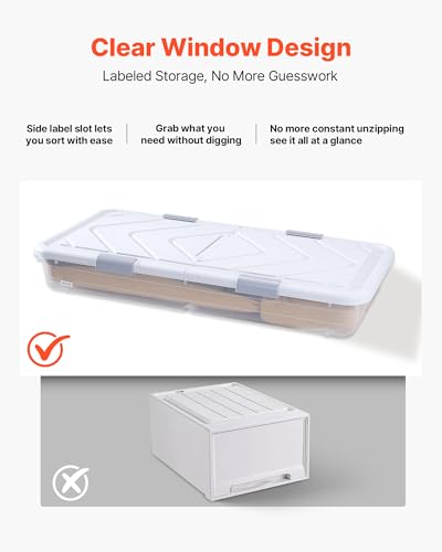 Under Bed Storage Containers with Wheels - 4 Pack, Dustproof Lid & Stackable Design