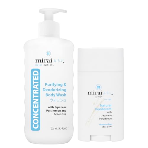 Mirai Clinical Ultimate Odor Eliminator Bundle - Purifying Body Wash (9.29.Fl oz) & Natural Deodorant (75g) for Women & Men - Refreshing Bundle for Full Body Use with Japanese Persimmon Extract