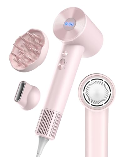 OSOU Pink Hair Dryer with Diffuser for Curly Hair, Ionic, Fast Drying, Lightweight Travel Blow Dryer