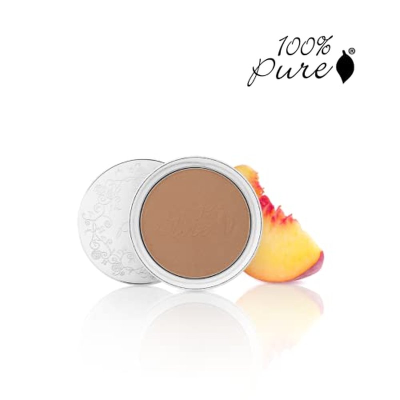 100% PURE Powder Foundation Matte Finish Face Makeup - Oil Absorbing Pressed Poreless Concealer - Vegan Fruit Pigmented Mousse Color (Tan-Deep Shade w/Yellow Undertones) - 0.32 Oz