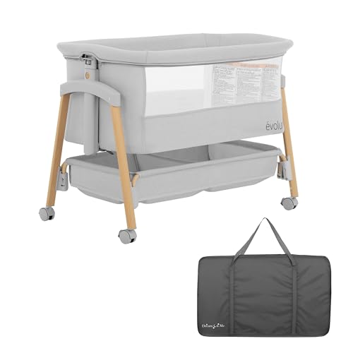 Evolur Lullaby Portable Bassinet with Wheels & Storage - Light Gray