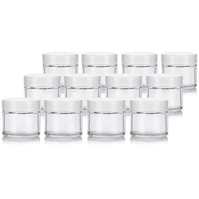 2 oz Clear Glass Jar with White Smooth Lined Lids (12 Pack)