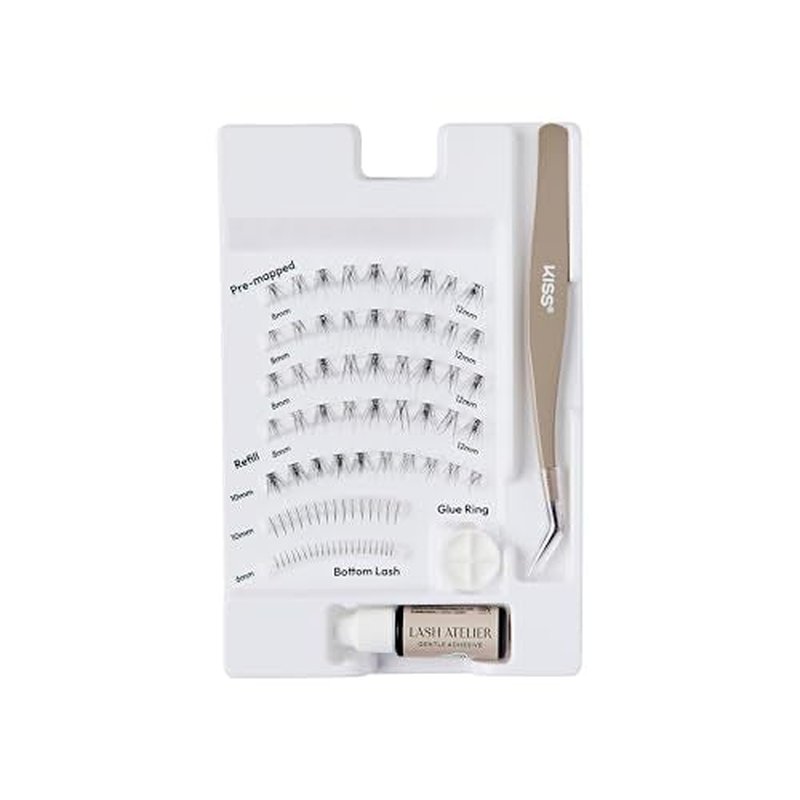 KISS Lash Atelier Professional Lash Extension Kit, ¡®Natural¡¯, Pre-Mapped False Eyelashes, 46 Lash Clusters & 36 Individual Lashes, Last For Up To 7 Days, Glue Ring, Applicator (Pack of 2)