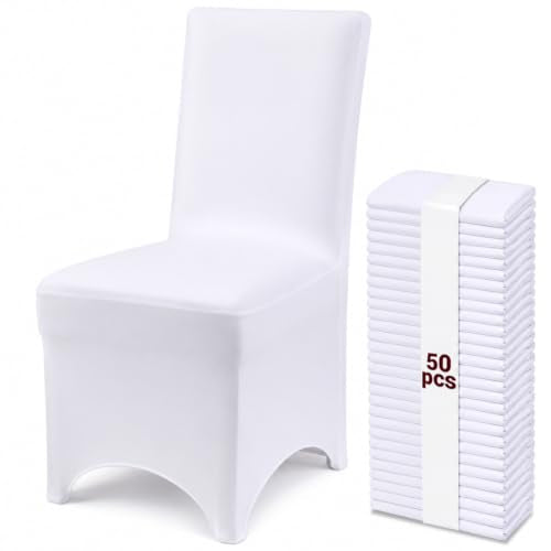 White Stretch Chair Covers 50 Pack - Reusable Wrinkle-Resistant Slipcovers for Wedding & Events - TUOTPE