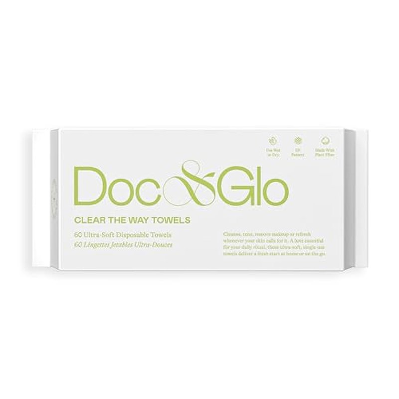 Doc & Glo Face Towel Wipes, Dry Disposable Face Towels, Perfect For Cleansing, Toning & Makeup Removal (Pack of 60)