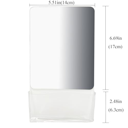 Magnetic Locker Mirror with Storage Pocket - White, 9.4 x 5.5 Inches, 2 Pack