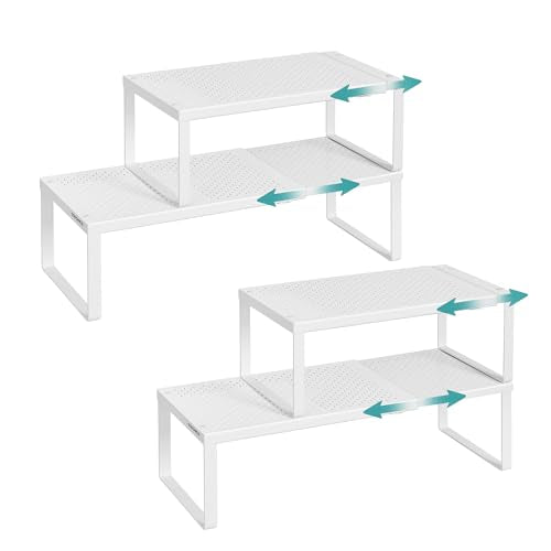 SONGMICS Expandable & Stackable Spice Rack Set - Matte White Steel Kitchen Organizer, Set of 4