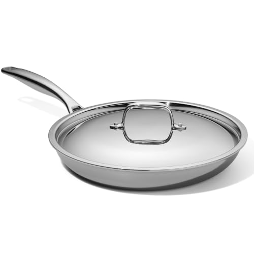 Legend Cookware 12-Inch 5-Ply Stainless Steel Frying Pan with Lid - Induction & Oven Safe