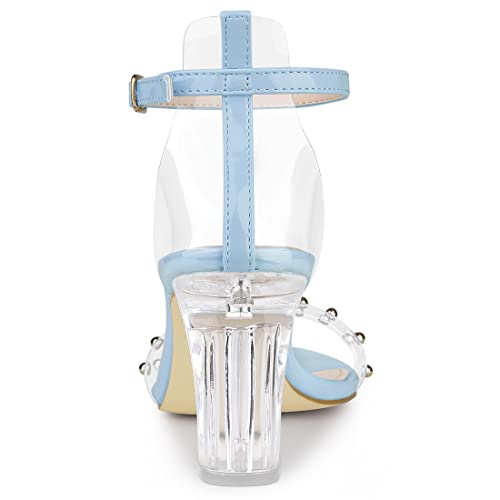 Allegra K Women Clear Chunky Heel Ankle Strap Block Sandals Sky Blue Size 9