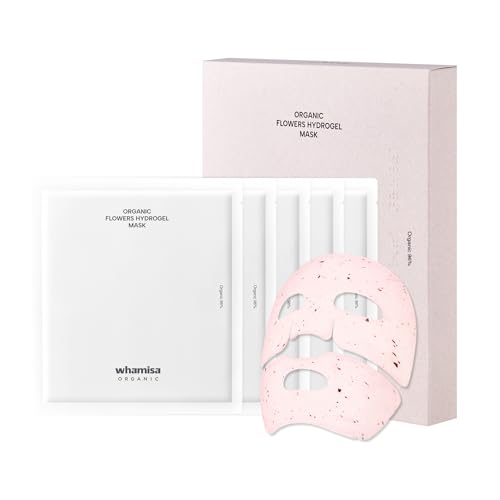 Whamisa Organic Flowers Hydrogel Facial Sheet Mask, Hydration, Deep Moisture, Skin Care, Skin Barrier Care, Blemish-Prone Skin Care, Smoothing Effect, Fermentation, Korean Skin Care (5 PCS/Pack)